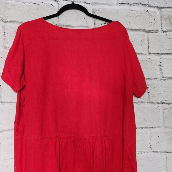 Vivid Womens Red Lagenlook Linen Short Sleeve Midi Dress Size Large - Picture 8 of 11